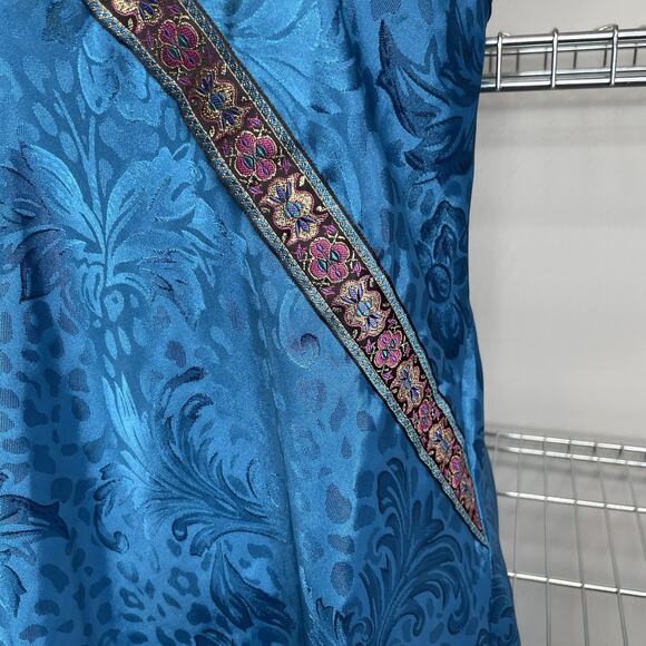 Vintage Dentelle Turquoise Brocade Slip Dress Size M Nightgown Loungewear Chic - Picture 9 of 13